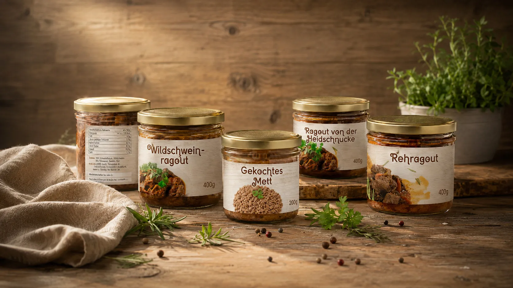 Wild- & Feinkost-Range — Glasetiketten